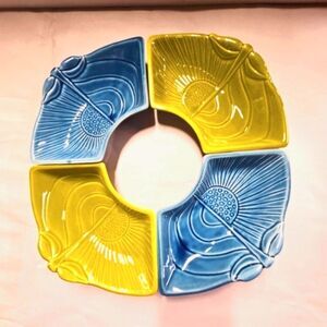 California Pottery Vintage Mid Century 1960's Aqua & Green 4 piece Serving Set